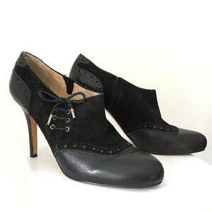 Vintage Circa Joan David Black Leather and Suede Laced-Up Heels